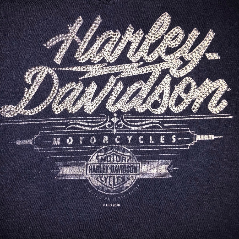 Harley Davidson Black Hills Blue Studded Womens Top Shirt Short Sleeves Sturgis - Picture 2 of 8